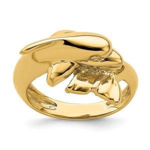 14k Yellow Gold Polished Dolphin Nautical Sea Life Ring, Size 7